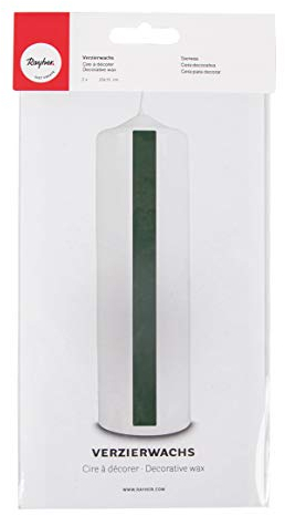 RAYHER HOBBY Rayher 3103713 Verzierwachs, dunkelgrün, 2 Verzierwachsplatten 20 x 10 cm, Wachsfolie zum Kerzen verzieren, Kerzenwachs, Wachsfolie, D.grün