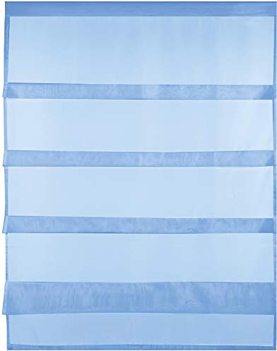 Bestlivings Transparente Bistrogardine Raffoptik mit Stangendurchzug in Voile, schlicht und modern in vielen erhältlich (80 x 110 cm/blau - Mittelblau)