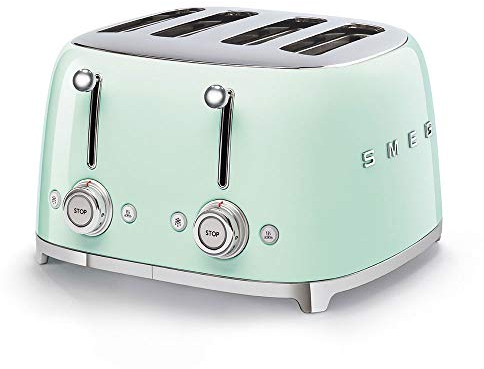 Smeg TSF03PGUK 4 Slice Toaster, Extra Wide Slots, 3 pre set programmes, Pastel Green