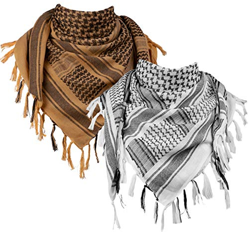FREE SOLDIER 100% Baumwolle Shemagh Military Tactical Keffiyeh Desert Kopf Halstuch 110 x 110 cm Arab Wrap mit Quaste für Herren & Damen(Weiß & Braun Set)