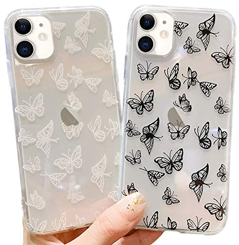 LLZ.COQUE 2 Pack Kompatibel mit iPhone 11 Hülle Schmetterling TPU Bumper Handyhülle Durchsichtig Schutzhülle für iPhone 11 Butterfly Case Transparent Hülle Schwarz & Weiß