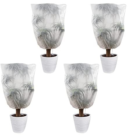 olyee 4 Pack Garden Fleece Plant Frost Protection Covers, 60 x 80cm Winter Plant Anti Freeze Warming Jackets, Winter Plant Cover Bags for Potted Plant, Olive Tree, Shrubs, Ferns, Banana Tree