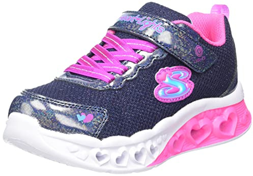 Skechers Mädchen Heart Lights-Boogie LoveSneaker, Marineblaues glitzerndes Netzgewebe mit Mehreren Zierteilen, 30 EU