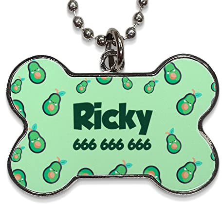 LolaPix Chapa Perros Personalizadas con foto, texto o imagen. Placas para Perros. Chapa metálica con forma de hueso. Regalo personalizado. AGUACATE
