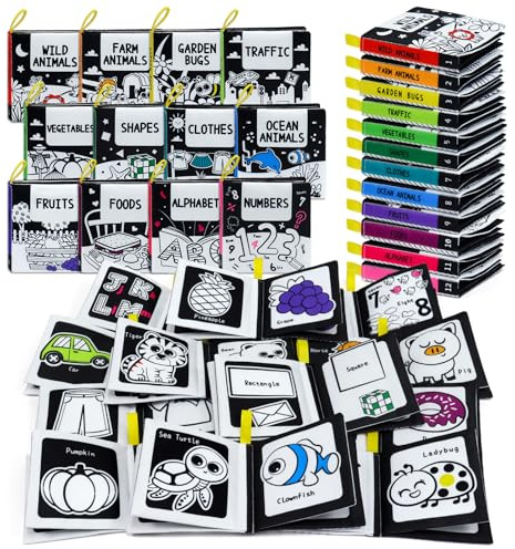 OKOOKO Lot de 12 livres doux pour bébé, livre de bain, livres de bébé, jouets à contraste élevé, lavables et non toxiques