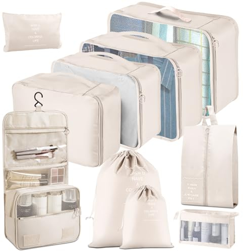 10 Stück Koffer Organizer Set, Packing Cubes for Suitcase Travel Accessories Kofferorganizer Set Kleidertaschen Packwürfel Kosmetik Travel Organizer Packtaschen für Koffer