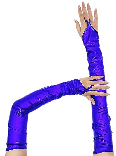 Lackleder Lange 55cm Handschuhe Fingerlose Handschuhe Damen Sexy Beschichtete Handschuhe Hakenfingerhandschuhe Abendhandschuhe für Hochzeit Abschlussball Teeparty Kleidungs Zubehör,Dunkelblau