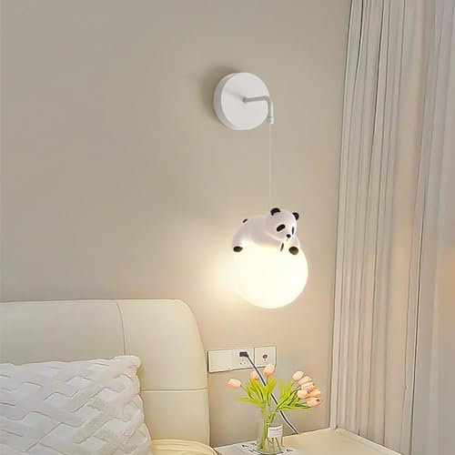 Amoyeric Wandlampe für Kinderzimmer, verdrahtet, 3D-Druck, Mondkugel, Schlafzimmer, niedliche Cartoon-Tiere, Kaninchen, Panda, Bär, Nachttischlampe Nordic Dimmbar…