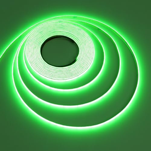 TOPAI 24V COB LED Streifen 5M Grün, Schmal 5mm Breit LED Strip Selbstklebend 400LED/M CRI>90, Nicht Wasserdicht Flexibles Schneidbar für Innenbereich Heim Küche Deko DIY