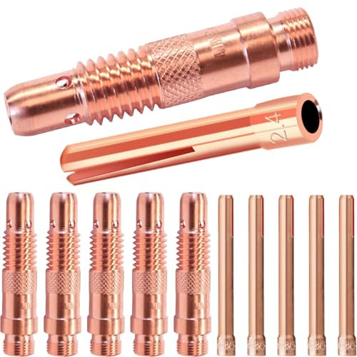 EATBALE for TIG Collet Bodies Accessories Kit for TIG SR DB PTA WP 17 18 26 Welding Torch, 10N24 Collets 3/32, 10N32 Collet Body 3/32, Red Copper Durable Welder Gun Consumables(12 Pcs)