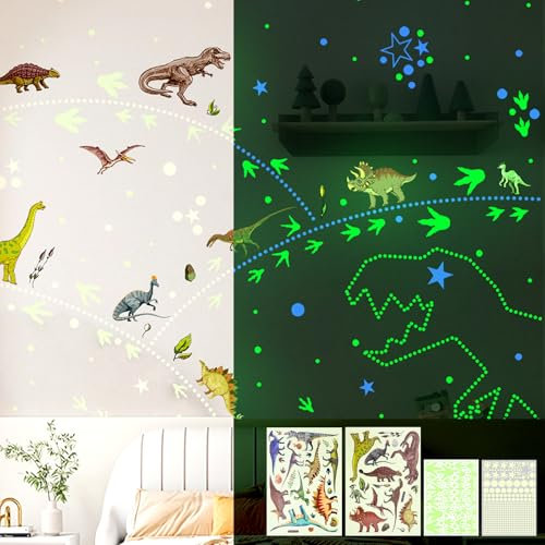 SNAIL GARDEN 688PCS Glow in The Dark Dinosaur Stickers,Dinosaurier Wandaufkleber,Leuchtende Wandaufkleber Dinosaurier Wanddekoration,Tierische Wandaufkleber für Kinder Schlafzimmer Kinderzimmer Dekor