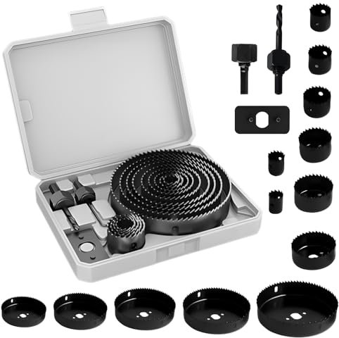 Set di Seghe a Tazza da 13 Pezzi, Kit Sega a Tazza in Acciaio Al Carbonio da 19-127 mm, Sega Circolare con Piastra di Rinforzo e Chiave a Brugola, In Acciaio Al Carbonio per Legno, Cartongesso