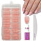 French False Nails Kit - 120pcs Press on Nails Short - 12 Different Sizes Almond Fake Nails with Glue - Nude Color French Tip False nails - Full Cover Acrylic Nail Stick on Nail for Women Girls