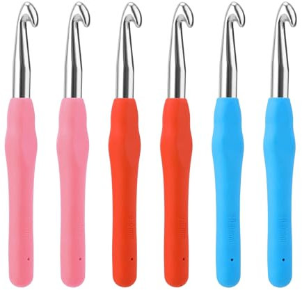 GUTERTOP 6 Stück Häkelnadel 10mm 9mm 8mm, Ergonomische Häkelnadeln, Metall Crochet Hook mit Weichen Griff für Anfänger