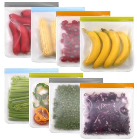 SumDirect 8Pcs Reusable Gallon Freezer Bags,BPA Free,Dishwasher Safe,Leakproof Food Storage Bags for Vegetable Sandwich, Fruits, Snack, Travel Items