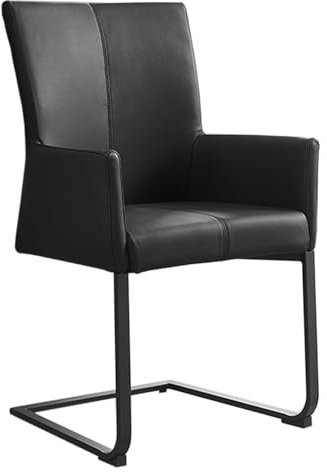 Riess Ambiente Moderner Freischwinger Samson - schwarz - Echtleder - mit Armlehne und Metallrahmen