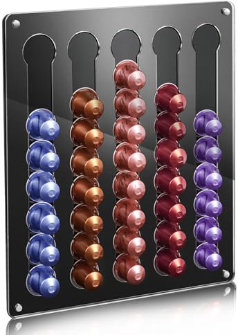 MOLEDINO Rangement Capsule Mural pour Nespresso Original 40 Caps, Adhésif & Aimant Acrylique Porte Distributeur, Support Capsule pour Placard de Cuisine Réfrigérateur (Transparent & Noir)