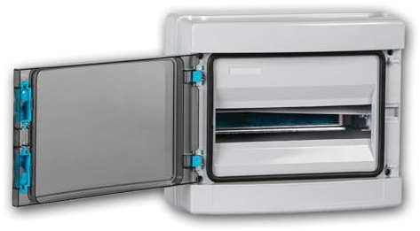 Verteilerschrank „KDP IP65“ für 12 Module, Aufputz-Sicherungskasten, IP65, IK10, Elektroverteiler mit transparenter Tür, Hutschiene und PE-/N-Schiene
