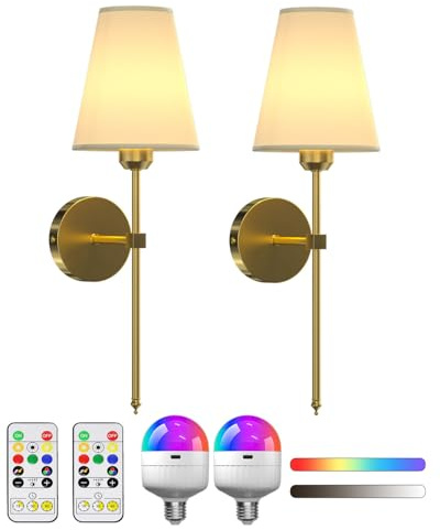 Klarlight Battery Operated Wall Sconce Set di 2, RGB + 3CCT Lampade da Parete Ricaricabili, Lampade Dimmabili con Telecomando, Lampade Wireless per Camera da Letto Soggiorno Corridoio Decorazione