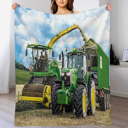 Traktor Decke Kuscheldecke Mit 3D Muster Fleece Warm & Weich Flauschige Flannel Decken, Vier Jahreszeiten Bett Sofadecke 130×150cm