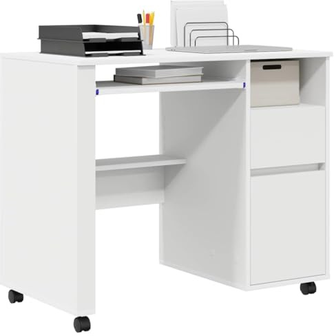 Tomostar Computertisch mit Rollen, Computertisch mit Rollen, Weiß, 91 x 50 x 77 cm, aus Holz