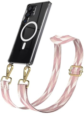 EAZY CASE Handykette - Verstellbares Taschenband kompatibel mit Galaxy S25 Ultra, Schulterriemen, Handykordel mit Silikon Hülle, Qi Charging kompatibel, Umhängetasche, Rosa Mix Gold