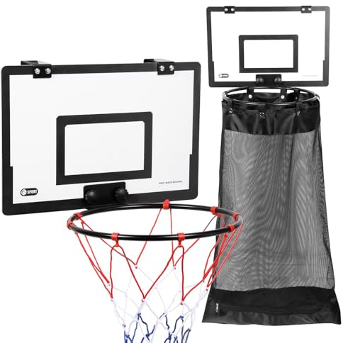 2 in 1 Basketball Hoop Laundry Hamper, Wooden Hoop with Bottom Zipper | Space-Saving Design, Over Door Hanging, Fun for Kids & Teens, Ideal for Dorm, Bedroom & Playroom