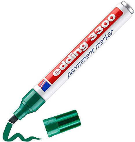 edding 3300 permanent marker - green - 1 pen - chisel tip 1-5 mm - quick-drying permanent markers - waterproof, smudge-proof - for cardboard, plastic, wood, metal, fabric - marker pens