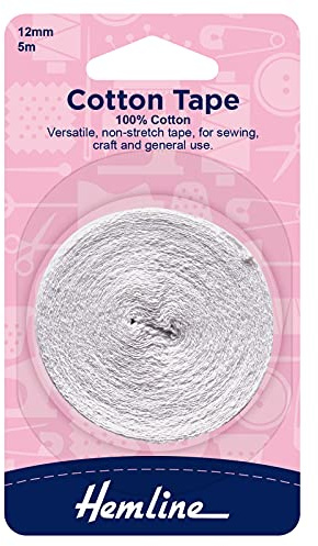 Hemline H540.12 | White 100% Cotton Non Stretch Tape | 12mm x 5m