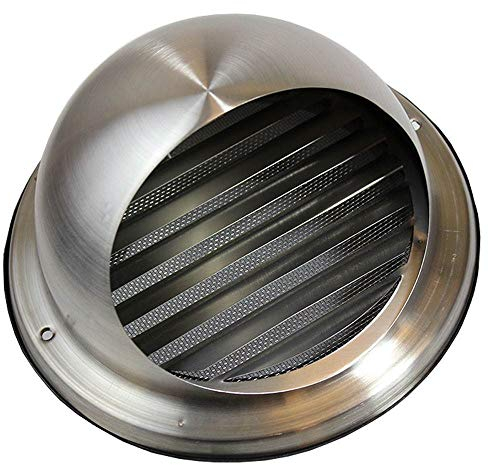 Kair Bull-Nose External Vent 125mm - 5 inch Rear Spigot Stainless Steel Grille with Louvres, Fly Screen and Drip Deflector