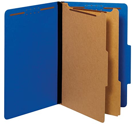 Pendaflex Recycled Classification File Folders, 2 Dividers, 2 Embedded Fasteners, 2/5 Tab Cut, Legal Size, Dark Blue, Box of 10 (29035P)