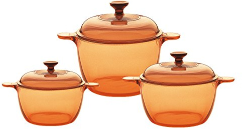 Visions Pyroceram Cook Pot Set de Fundas de Cristal, Color marrón