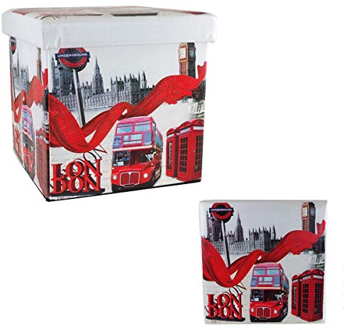 Edco Hocker faltbar 38x38x36cm Polsterhocker Kunstleder Motiv London Sitzhocker