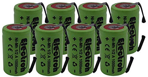 8x Batteria ricaricabile Ni-Mh 1/2 A 1,2V 1000mAh con linguette lamelle terminali a saldare per pacco pacchi batteria lampada di emergenza 1/2A 2/3A 2/3AF 2/3 A AF 29x17mm 17x29mm