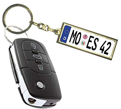 Saphir Design Schlüsselanhänger Kennzeichen Auto mit Wunschkennzeichen Limited Gold Edition | Mini Kennzeichen Schlüsselanhänger KFZ personalisiert Anhänger Schlüssel | Autoschlüsselanhänger Gravur