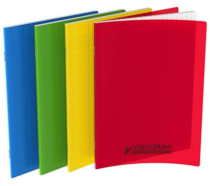 Conquérant Lot de 10 Cahiers Classique 17x22cm Grands Carreaux Seyès 96 Pages Agrafées Couverture Polypro Coloris Assortis