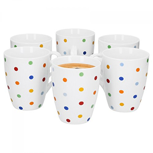 Van Well Porzellan 6er Geschirr-Set Serie Capri | weiß mit Dekor | Artikel wählbar, Service Serie Capri:Jumbobecher 350ml
