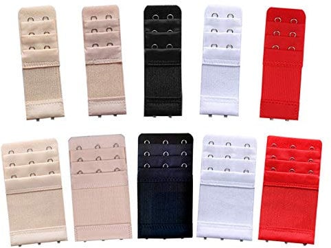 Guokoo Bra Extender - 10PCS Bra Strap Extensions Elastic Extender Set 3 Rows x 3 Hooks, 3 Rows x 2 Hooks - White, Black, Beige, Red, Khaki