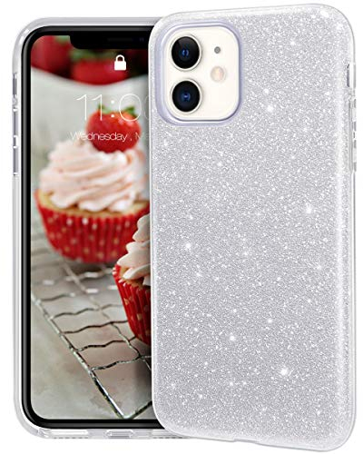 MATEPROX Glitter Case Compatible with iPhone 11 Case Sparkle Sparkly Bling Cute, 3 Layer Hybrid, Anti-Slick Protective Case for iPhone 11 6.1''-Sliver