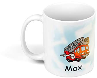 Sunnywall Personalisierte Kinder-Tasse aus Kunststoff mit Namen Riesige Auswahl an Motiven bruchsicher (Feuerwehr 01)