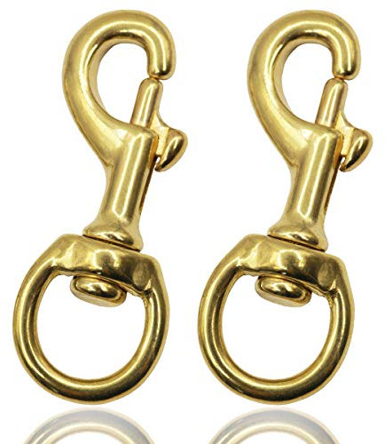 EKEV Flag Clips for Rope - 2-Pack 3.1' Bronze Brass Flagpole Snap Hooks with Swivel Eyelet - Heavy Duty Flag Pole Accessory Halyard Rope Attachment Clips