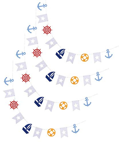 Tenlacum Sailor Nautisches Banner Anker Segelboot Yacht Leuchtturm Girlande Wimpelkette Schild für Geburtstagsparty, Babyparty, Jahrestag Party Dekoration Zubehör (4 Stück)