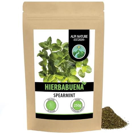 Menta Verde Tè 250g di Alpi Nature, Nana Essiccata e Tagliata, Tè alla Menta Marocchina Sfuso