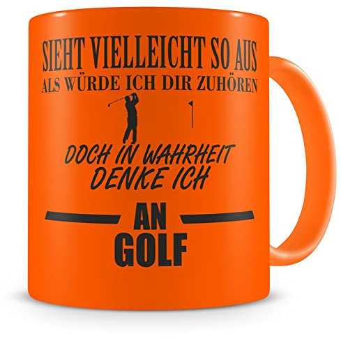 Samunshi® Ich denke an Golf Tasse Kaffeetasse Teetasse Kaffeepott Kaffeebecher Becher 300ml neon orange