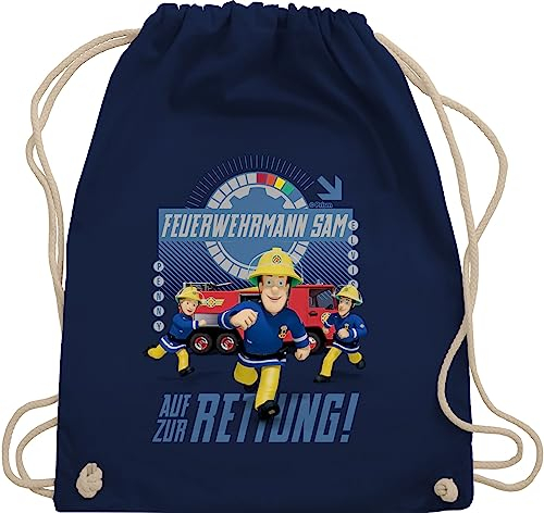 Turnbeutel Rucksack - Feuerwehrmann Sam Tasche - Auf zur Rettung - Unisize - Navy Blau - beutel kinder gym bag baumwolle stoff kordel baumwoll kordelzug turnen turn feuerwehrtasche der feuerwehr