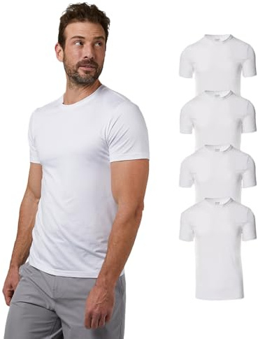 32 Degrees Mens 4 Pack Cool Quick Dry Active Basic Crew T-Shirt, White, Large