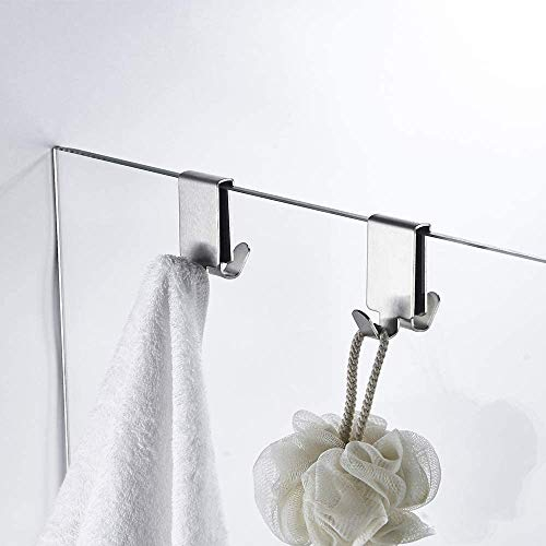 Double Hooks for Glass Shower Door, Towel Hooks Over The Bathroom Glass Wall 0.31-0.39in, Stainless Steel, Brushed Nickel,2 Pack.