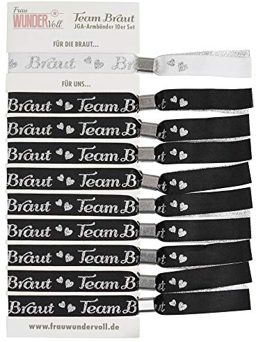 Frau WUNDERVoll® JGA Armband Silber für Braut und 9 Freundinnen Inhalt 9 Team Braut Armbänder und EIN Armband für die Braut JGA Accessoires Junggesellinnenabschied Accessoires Hochzeit Hen Party