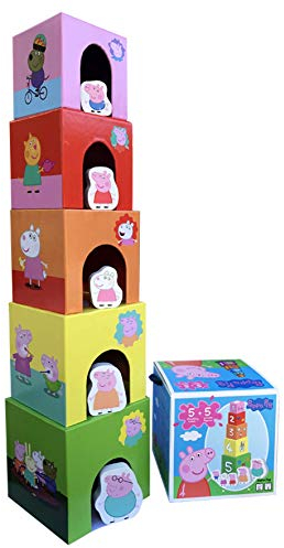 Barbo Toys - Peppa Wutz - Stapelturm Spielzeug Kinder - Stapelwürfel mit Süße Holzfiguren - Motorikspielzeug ab 2 Jahr - Stapelspielzeug und Sortierspielzeug - Offiziell Lizenziert von Peppa Pig