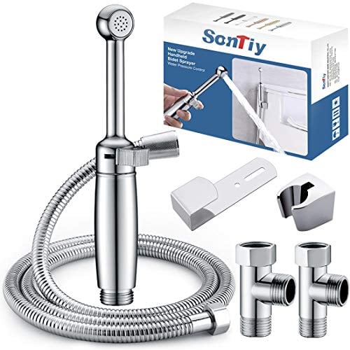 Tout métal Kit de douchette de bidet SonTiy - Pour toilettes, salle de bain, Avec pression et support réglables -chromé - Robinetterie pour WC, hygiène personnelle et nettoyage des couches